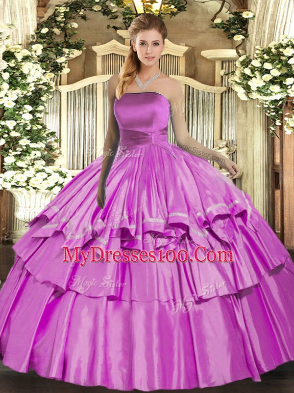 Fabulous Lilac Strapless Neckline Ruffled Layers Quinceanera Dresses Sleeveless Lace Up