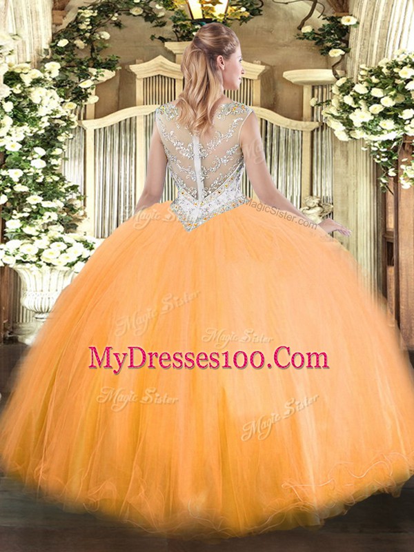Ball Gowns Quinceanera Dress Yellow Green Scoop Tulle Sleeveless Floor Length Zipper
