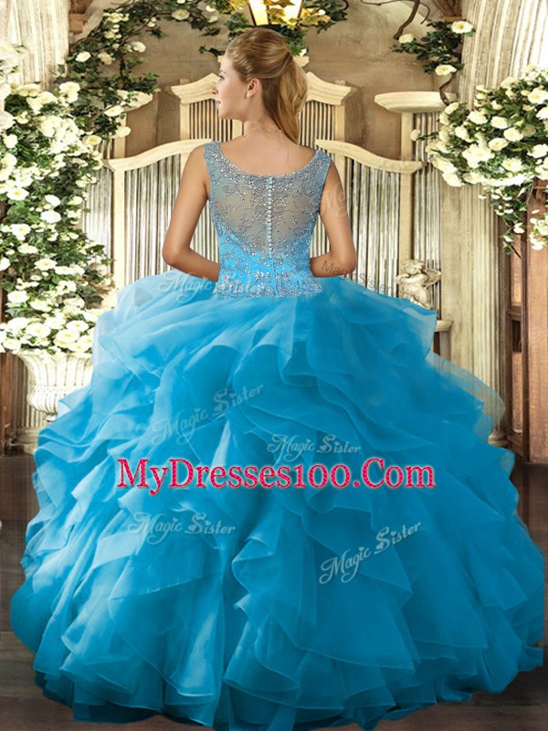 Super Fuchsia Scoop Clasp Handle Beading and Ruffled Layers Sweet 16 Dresses Sleeveless