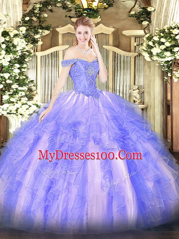 Floor Length Ball Gowns Sleeveless Lavender Quinceanera Gowns Lace Up