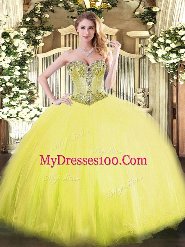 Stylish Tulle Sleeveless Floor Length Quinceanera Dresses and Beading