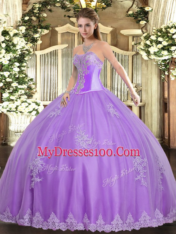 High End Lavender Sweetheart Neckline Beading and Appliques 15 Quinceanera Dress Sleeveless Lace Up