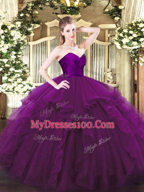 Floor Length Ball Gowns Sleeveless Purple Quinceanera Dress Zipper