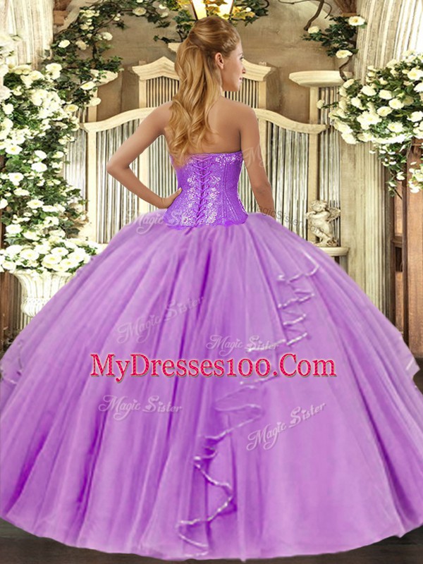 Lavender Quinceanera Gowns Military Ball and Sweet 16 and Quinceanera with Beading and Ruffles Sweetheart Sleeveless Side Zipper