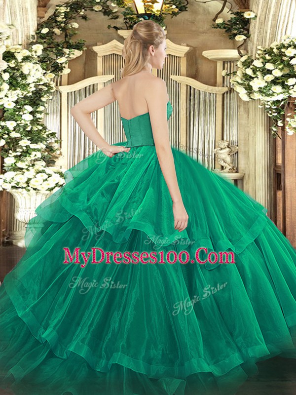 Elegant Sleeveless Tulle Brush Train Zipper 15th Birthday Dress in Purple with Ruffled Layers