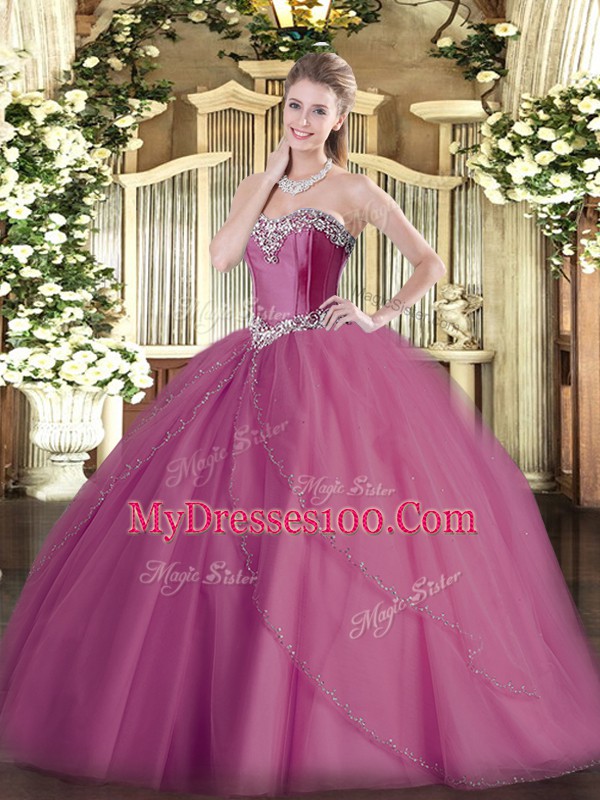 Fantastic Sleeveless Beading Lace Up Sweet 16 Dresses with Lilac Brush Train