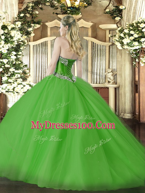 Fantastic Sleeveless Beading Lace Up Sweet 16 Dresses with Lilac Brush Train
