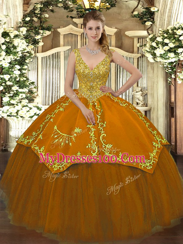 Stylish Rust Red Sleeveless Beading and Embroidery Floor Length Sweet 16 Quinceanera Dress