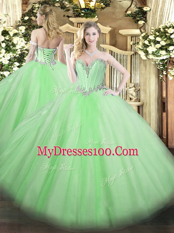 Sleeveless Lace Up Floor Length Beading Quince Ball Gowns