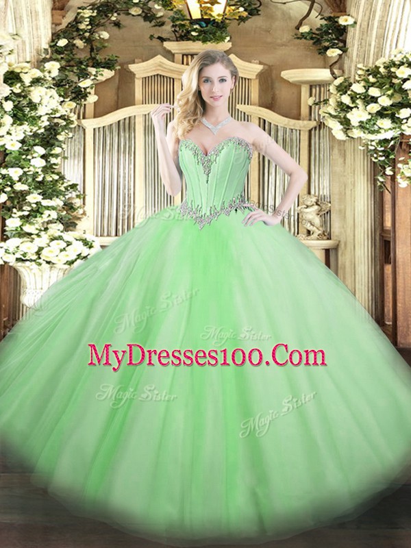 Sleeveless Lace Up Floor Length Beading Quince Ball Gowns