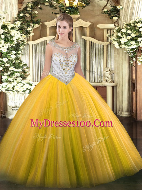 Affordable Sleeveless Beading Zipper Quinceanera Gowns