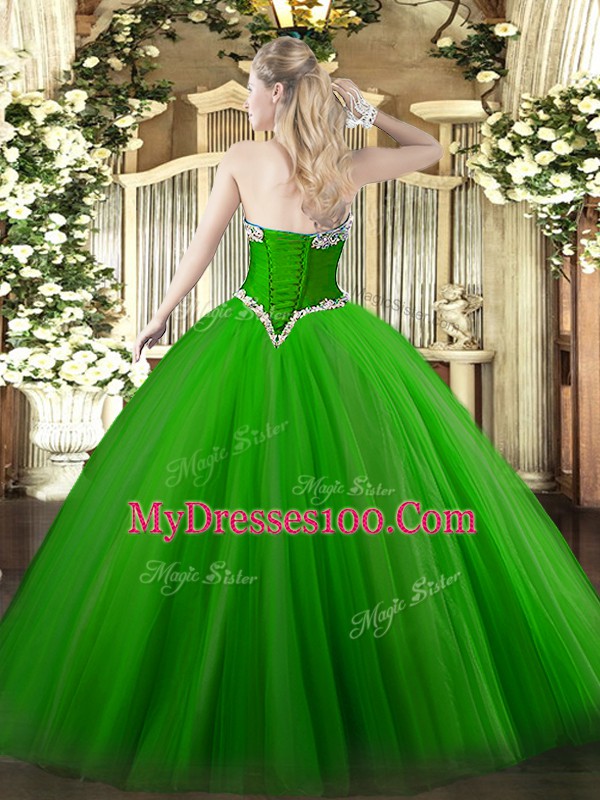 Comfortable Green Sleeveless Beading Floor Length Vestidos de Quinceanera