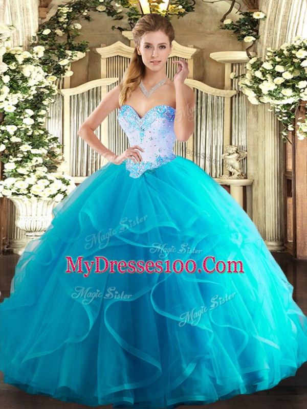 Inexpensive Sleeveless Beading and Ruffles Lace Up 15 Quinceanera Dress