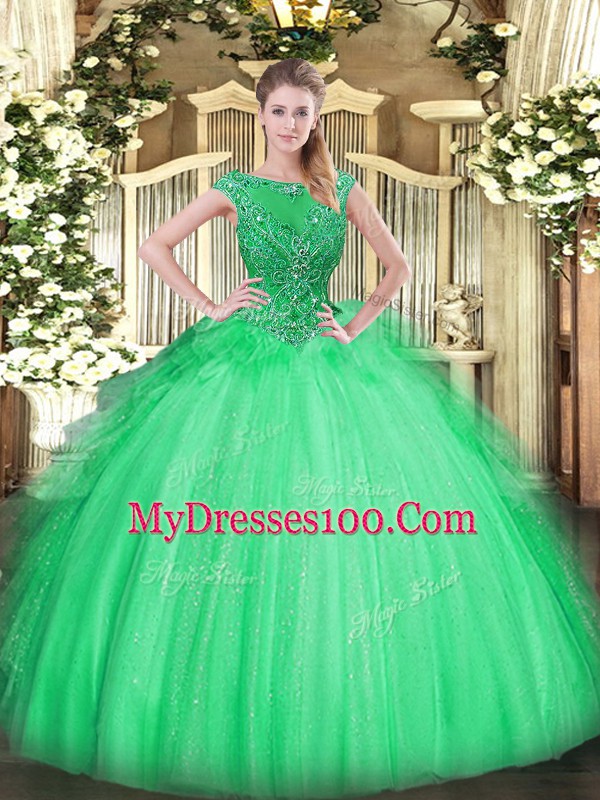 On Sale Apple Green Sweet 16 Dress Sweet 16 and Quinceanera with Beading and Ruffles Scoop Sleeveless Zipper
