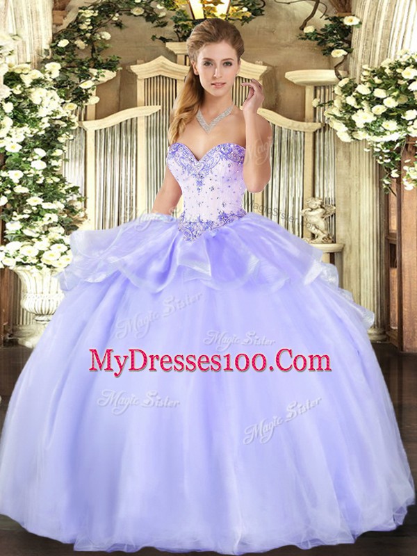 Graceful Lavender Sweetheart Neckline Beading Vestidos de Quinceanera Sleeveless Lace Up