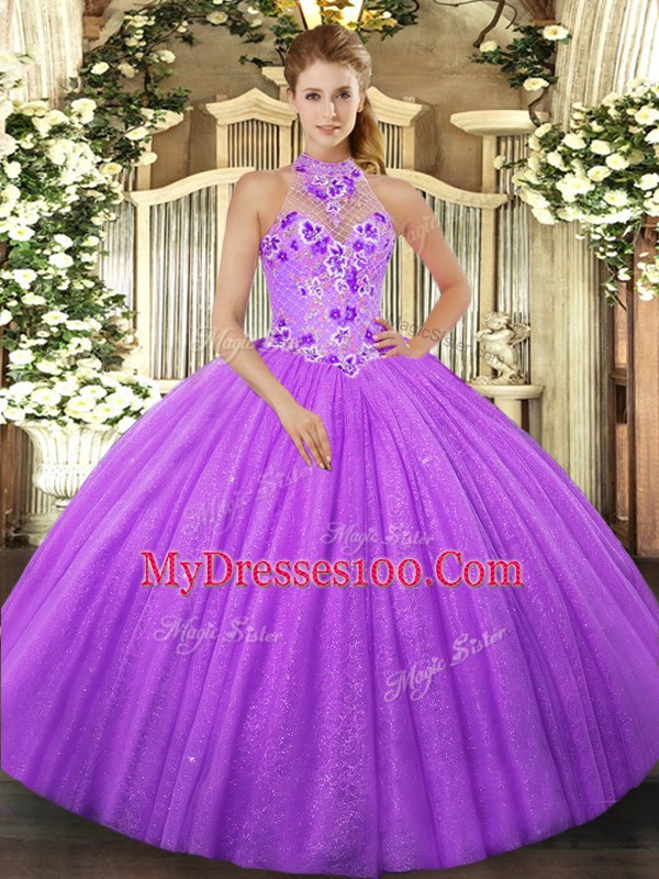 Hot Sale Beading 15 Quinceanera Dress Lavender Lace Up Sleeveless Floor Length