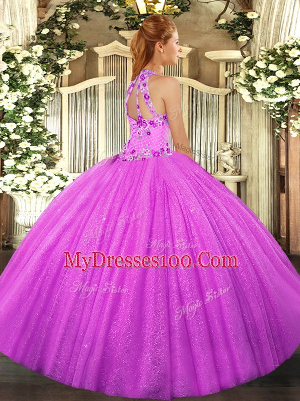 Hot Sale Beading 15 Quinceanera Dress Lavender Lace Up Sleeveless Floor Length