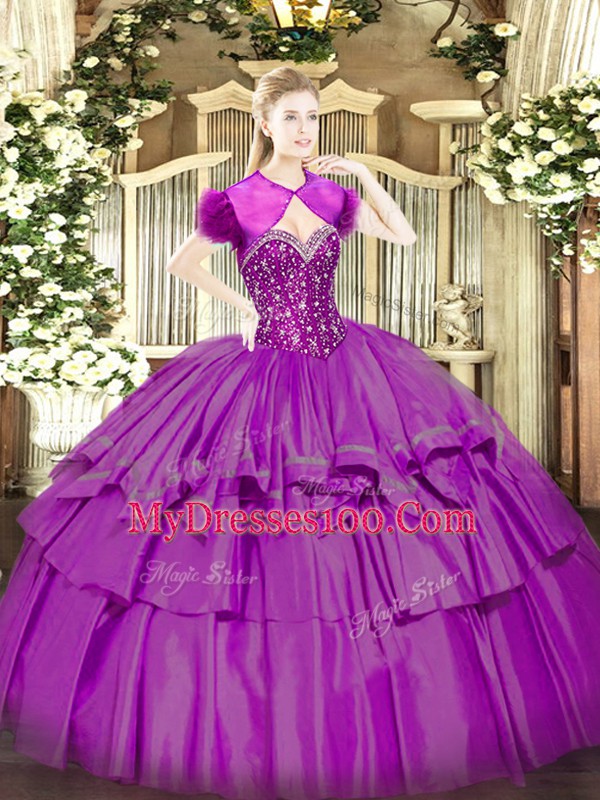 Sleeveless Beading and Ruffled Layers Lace Up Sweet 16 Dresses