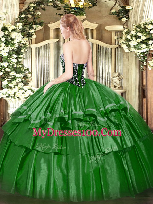 Sleeveless Beading and Ruffled Layers Lace Up Sweet 16 Dresses