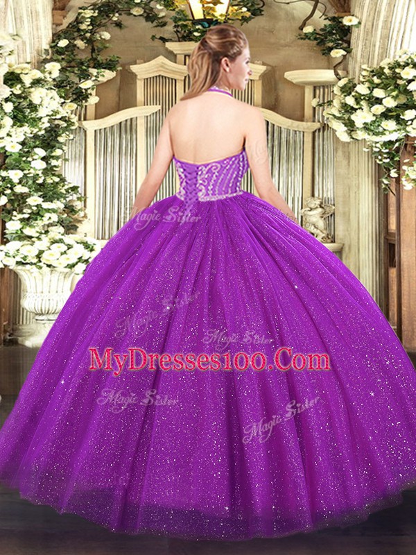 Floor Length Turquoise Quinceanera Gown Tulle Sleeveless Beading