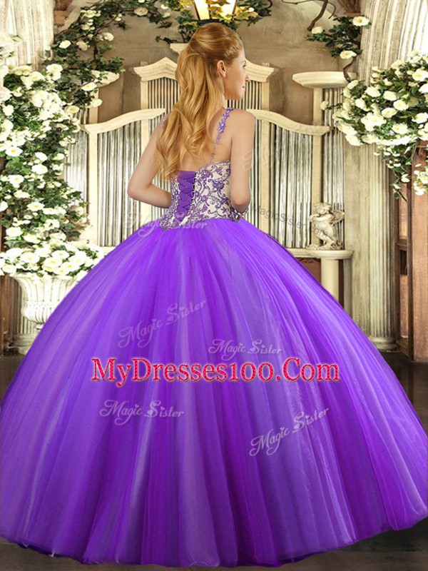 High Quality Sleeveless Lace Up Floor Length Beading and Appliques 15th Birthday Dress