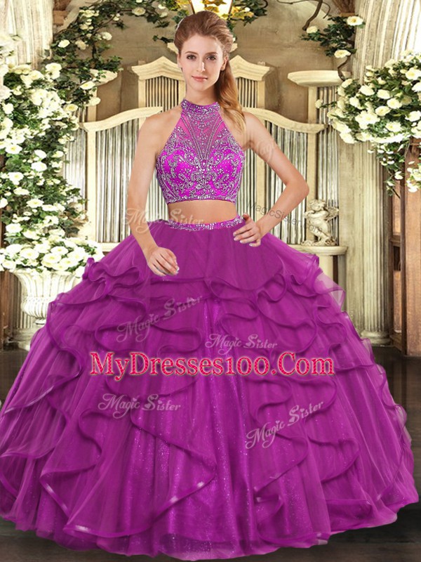 Classical Tulle Sleeveless Floor Length Quinceanera Gown and Beading and Ruffled Layers