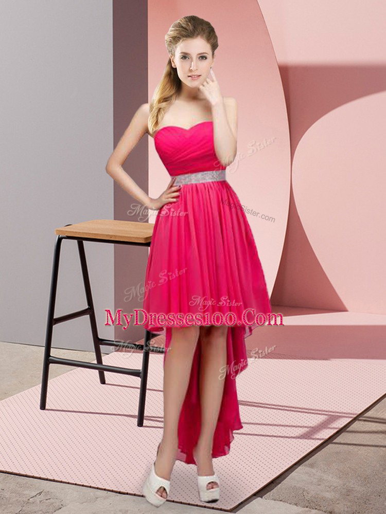 Pretty Sleeveless Lace Up High Low Beading Prom Dresses