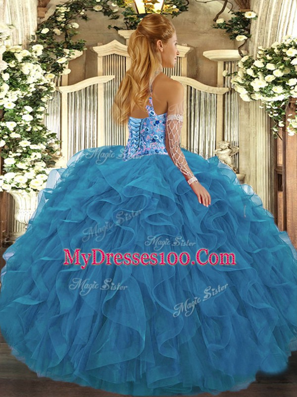 Flirting Floor Length Purple Sweet 16 Dress Organza Sleeveless Beading and Ruffles
