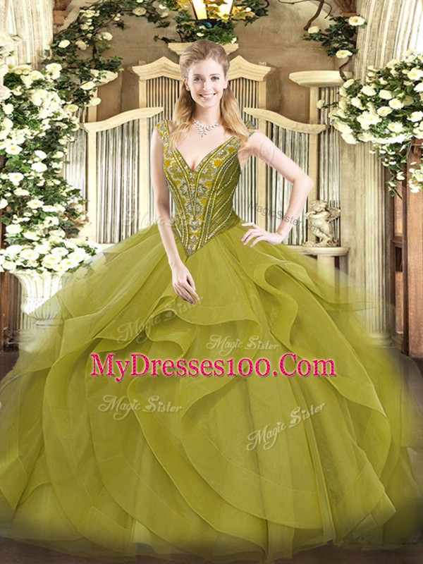 Sleeveless Lace Up Floor Length Beading and Ruffles Sweet 16 Quinceanera Dress