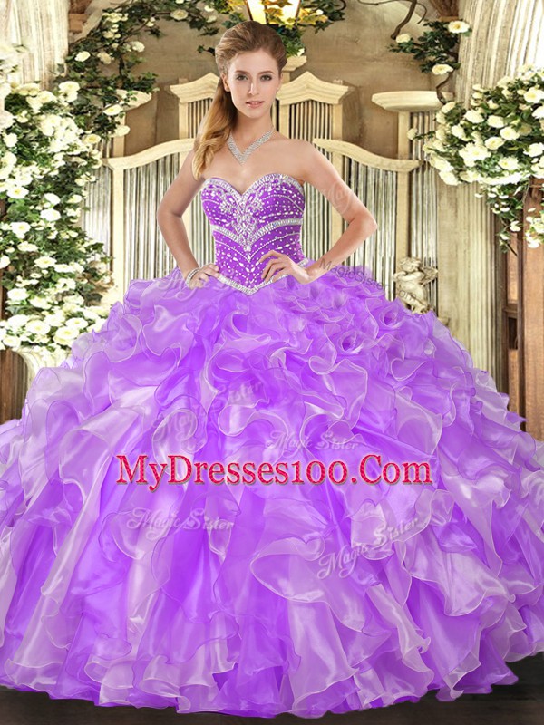Traditional Sleeveless Beading and Ruffles Lace Up Quinceanera Gowns