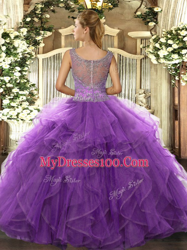 Beauteous Floor Length Clasp Handle Quinceanera Dresses Teal for Military Ball and Sweet 16 and Quinceanera with Beading and Ruffled Layers