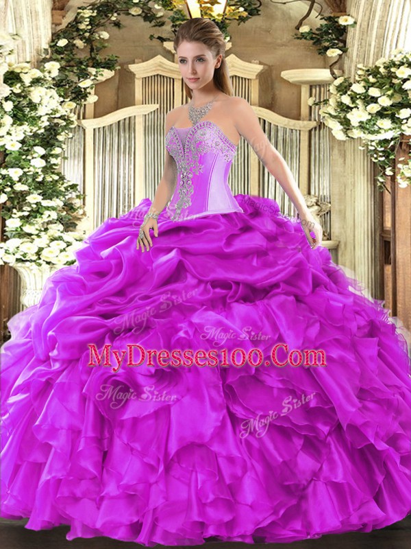 Sleeveless Beading and Ruffles and Pick Ups Lace Up Sweet 16 Quinceanera Dress