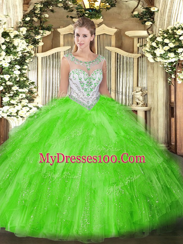 Sweet 16 Quinceanera Dress Military Ball and Sweet 16 and Quinceanera with Beading and Ruffles Scoop Sleeveless Zipper
