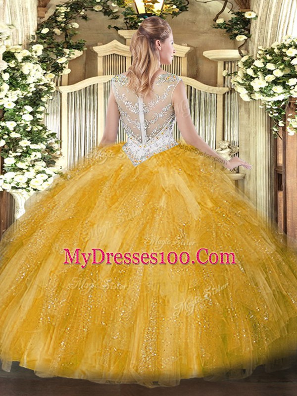 Sweet 16 Quinceanera Dress Military Ball and Sweet 16 and Quinceanera with Beading and Ruffles Scoop Sleeveless Zipper