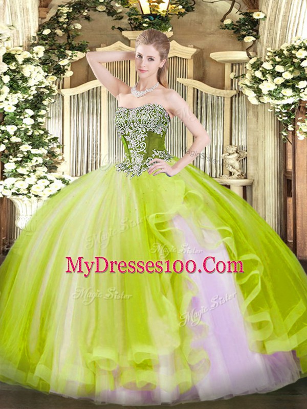 Dynamic Tulle Sleeveless Floor Length Quinceanera Dresses and Beading and Ruffles