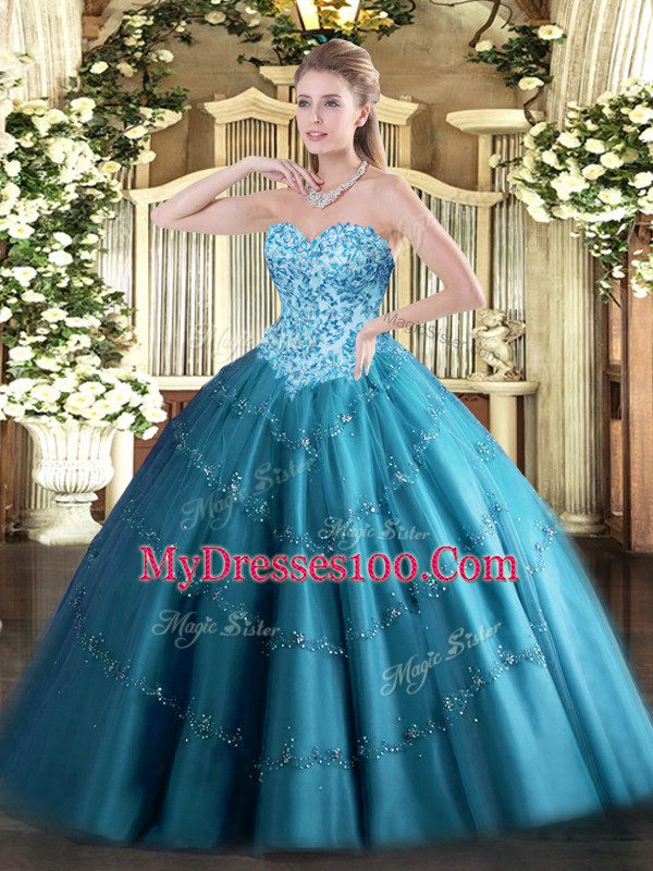 Sleeveless Appliques Lace Up Quinceanera Dresses