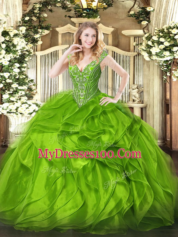 Excellent Floor Length Quinceanera Gown V-neck Sleeveless Lace Up