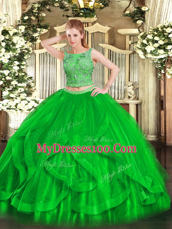 Sleeveless Lace Up Floor Length Beading and Ruffles Sweet 16 Dress