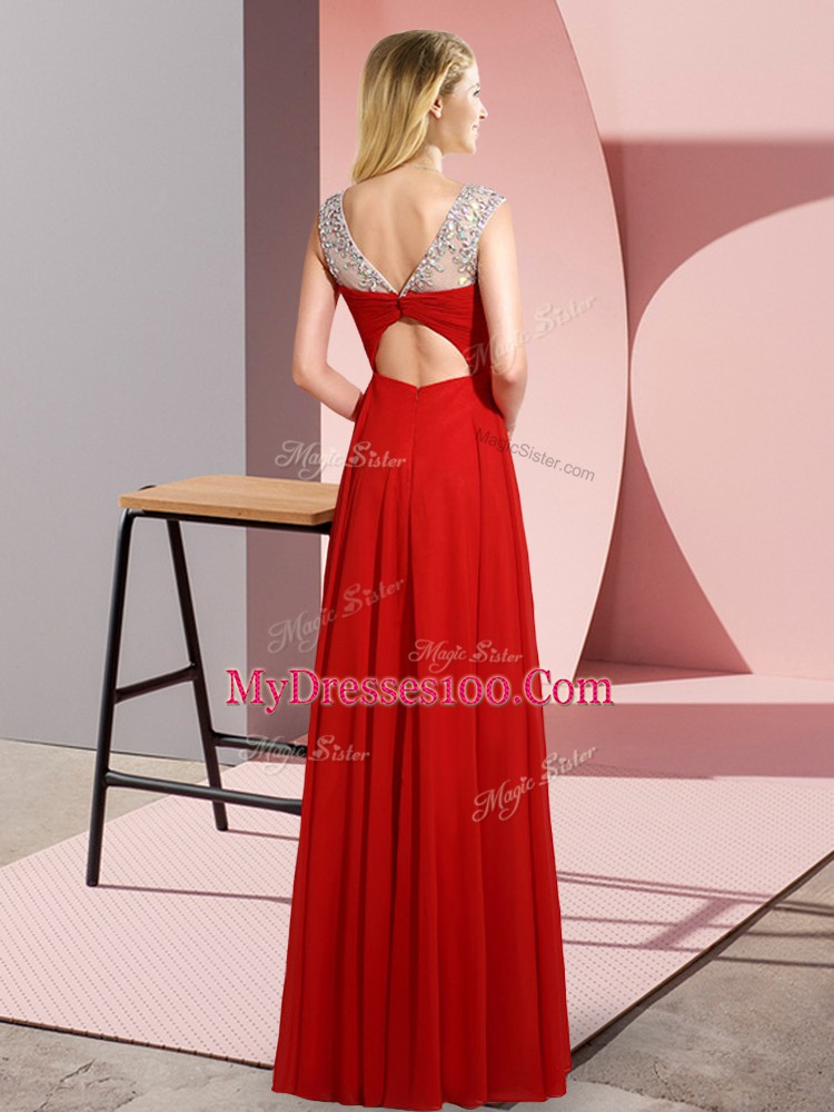 Fancy Sleeveless Chiffon Floor Length Clasp Handle Prom Evening Gown in Fuchsia with Beading