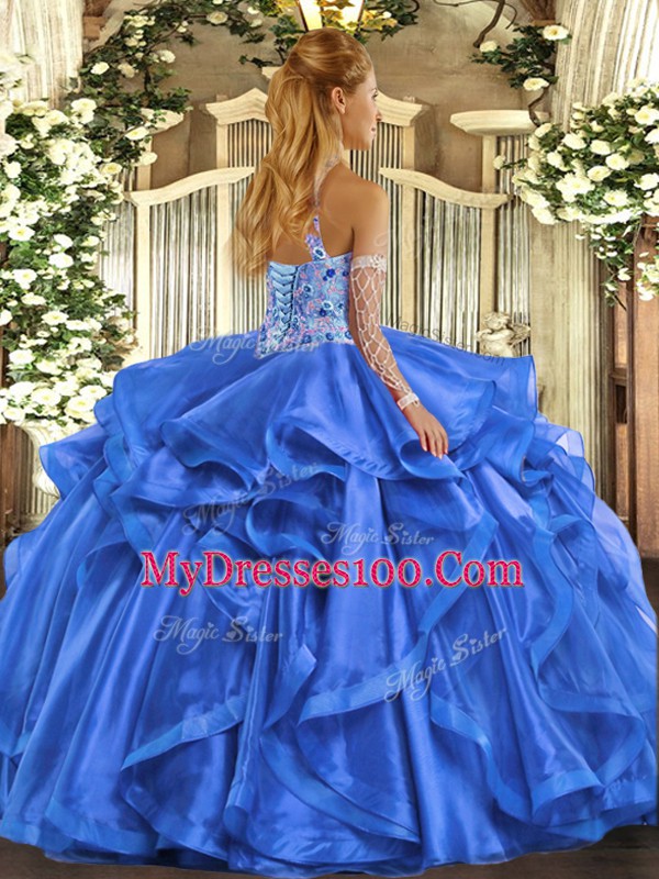 Hot Selling Beading and Embroidery and Ruffles Quinceanera Gown Purple Lace Up Sleeveless Floor Length