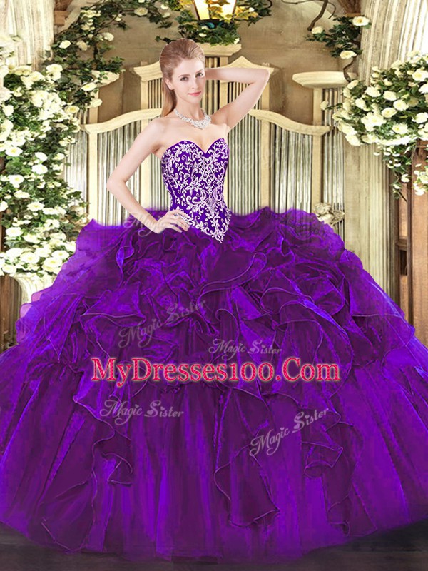 Enchanting Organza Sleeveless Floor Length Ball Gown Prom Dress and Beading and Ruffles