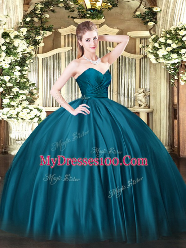 Sweet Floor Length Teal Vestidos de Quinceanera Sweetheart Sleeveless Zipper