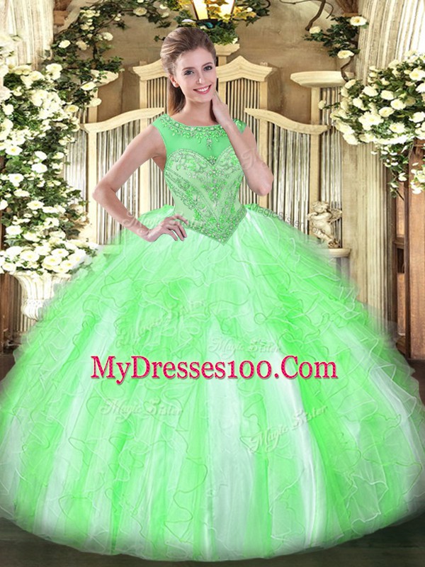 Glamorous Organza Lace Up Vestidos de Quinceanera Sleeveless Floor Length Beading and Ruffles