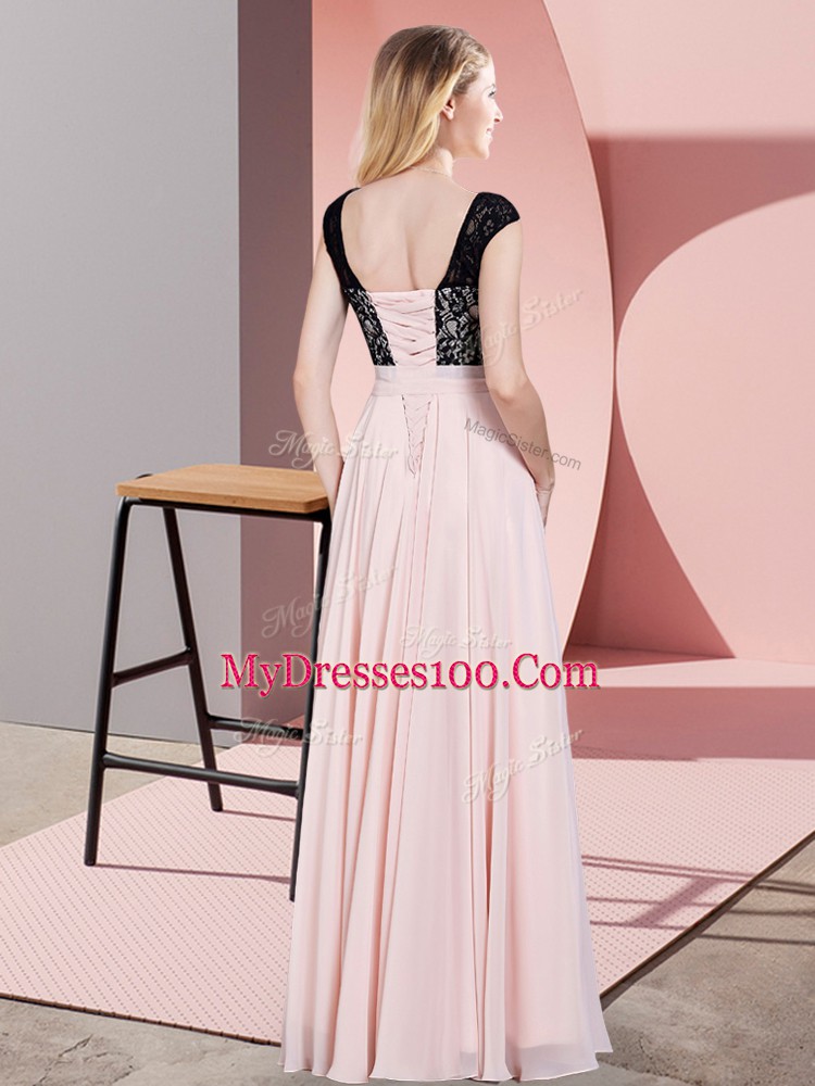 Fashionable Floor Length Empire Sleeveless Champagne Prom Dress Lace Up
