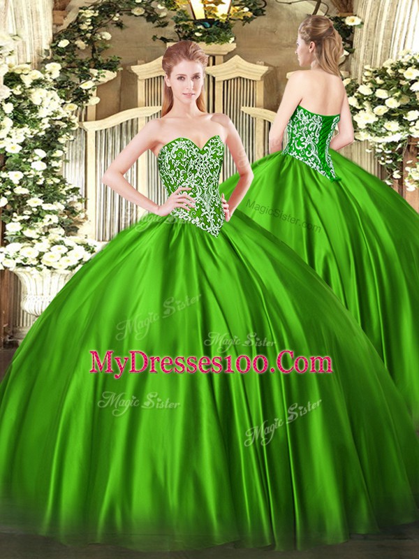 Sweetheart Sleeveless Lace Up Quinceanera Dresses Green Satin