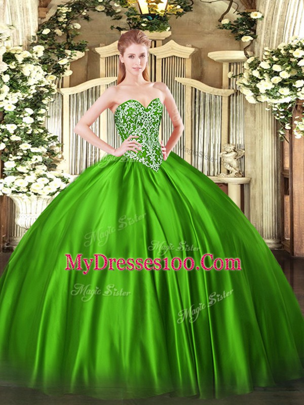 Sweetheart Sleeveless Lace Up Quinceanera Dresses Green Satin