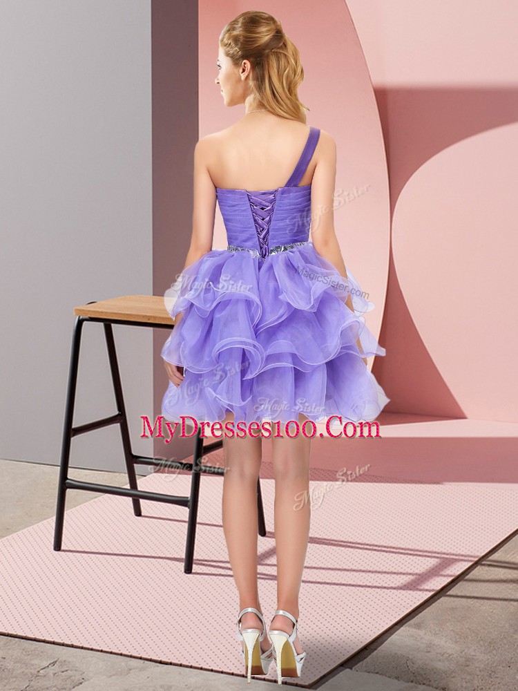 Clearance A-line Homecoming Dress Watermelon Red One Shoulder Organza Sleeveless Mini Length Lace Up