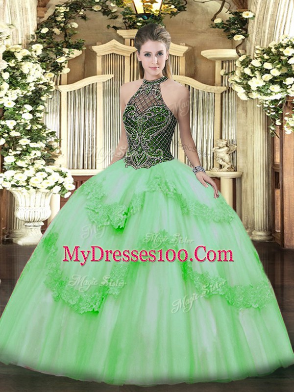 Glorious Floor Length 15th Birthday Dress Taffeta and Tulle Sleeveless Beading and Appliques