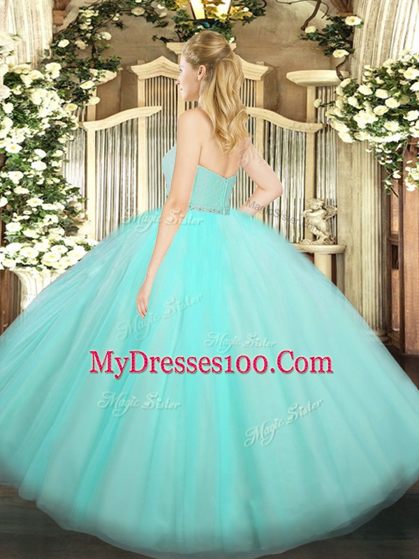 Sweetheart Sleeveless Zipper 15th Birthday Dress Apple Green Tulle