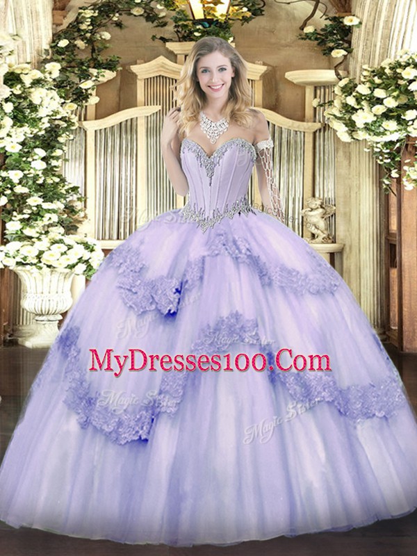Sweetheart Sleeveless Lace Up Ball Gown Prom Dress Lavender Tulle